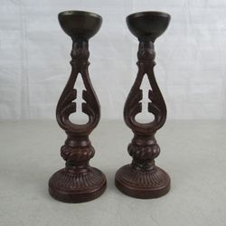 Vintage Rustic Brown Cast Iron Candle Holders 8" Tall


