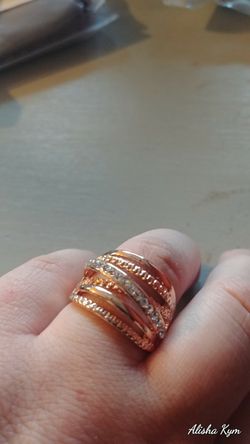 ~STAMPED S925~Brand New Sterling Silver and 14K Rose GP Multiple Row Bling RING Band Size 7 Ring~