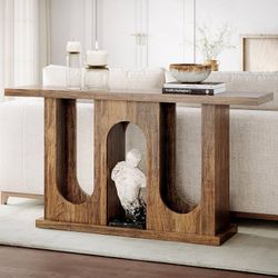 Entryway Table, 55" Farmhouse Console Table with Storage, Romanesque Sofa Table for Entryway, Living Room, Foyer, Vintage Brown