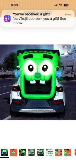 Joiedomi Halloween Inflatable Outdoor Decorations, Trunk Or Treat Car Decoration, Blow Ups Green Zombie with Built-in LEDs for Car Decor, Halloween Ya