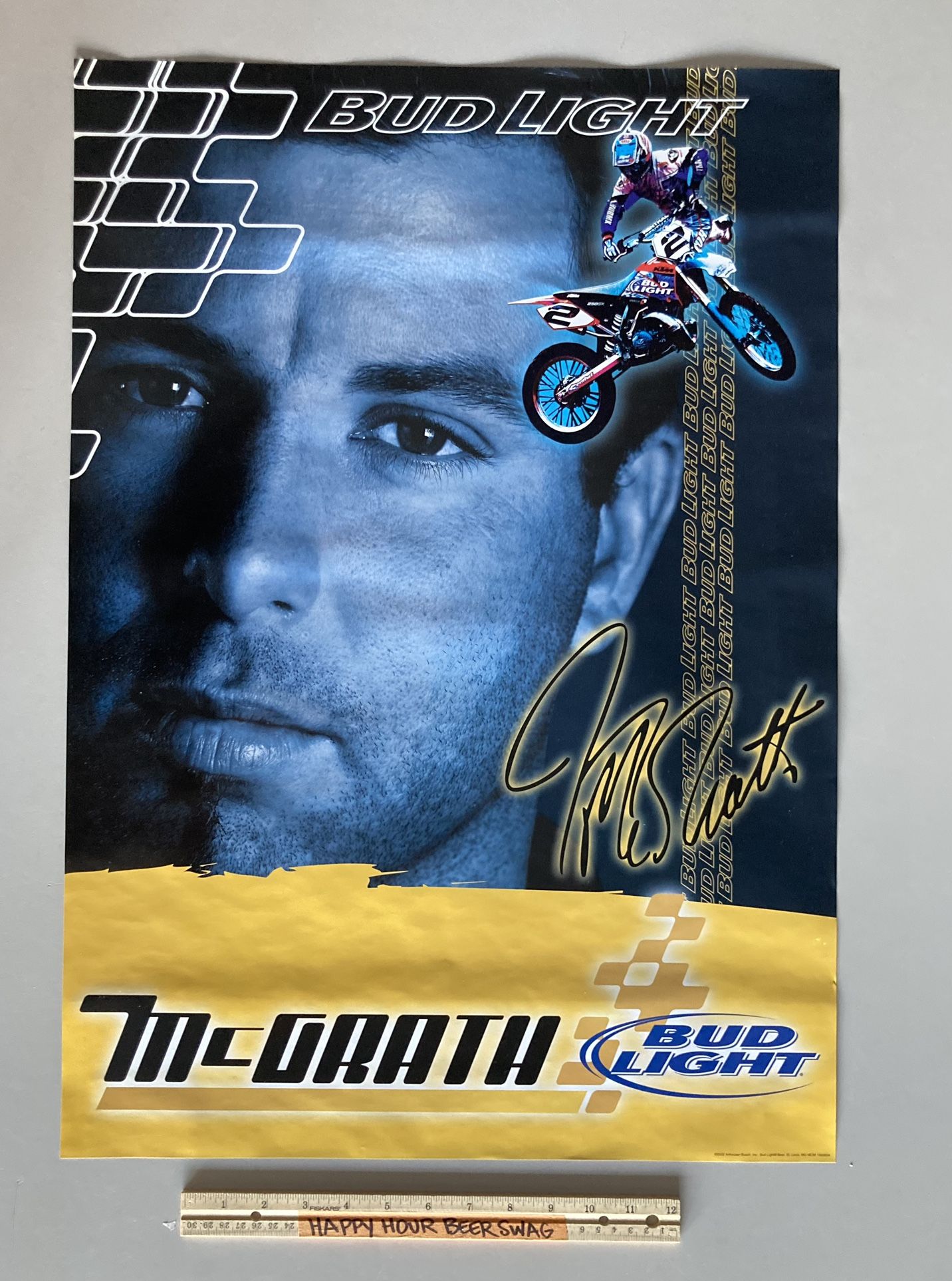New NOS Bud Light Jerry McGrath Motorcycle Paper Beer Poster