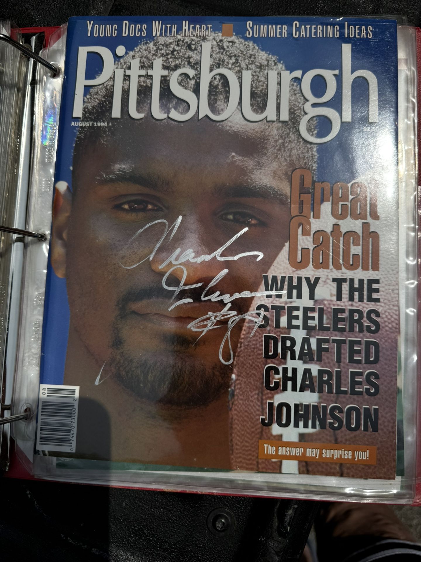 Pittsburgh Magazine August 1994 Charles Johnson, Pittsburgh Steelers Autographed.