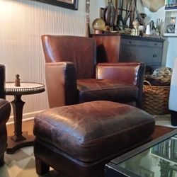 Briarwood Leather Accent Chairs (2) + Ottoman