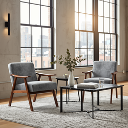 Homy Casa Aden 2PC Living Room Furniture Set with Mid-Century Accent Chairs in Grey Fabric Open Box