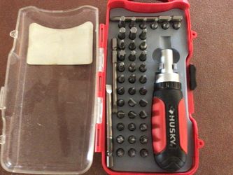 Husky 40 - Piece Ratcheting Screwdriver Set In Plastic Clear Case (Extra Long Bits Are Included)