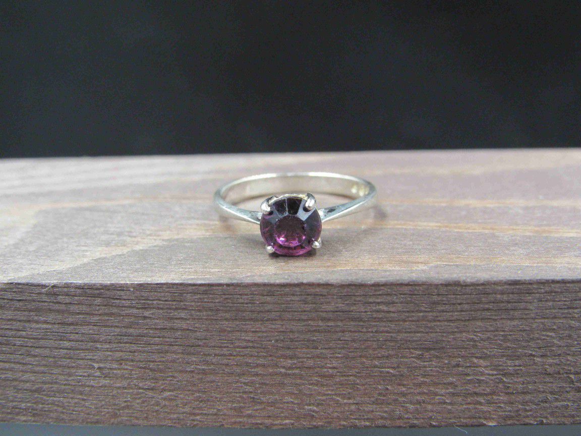 Size 7 Sterling Silver Rustic Purple Crystal Band Ring Vintage Statement Engagement Wedding Promise Anniversary Bridal Cocktail