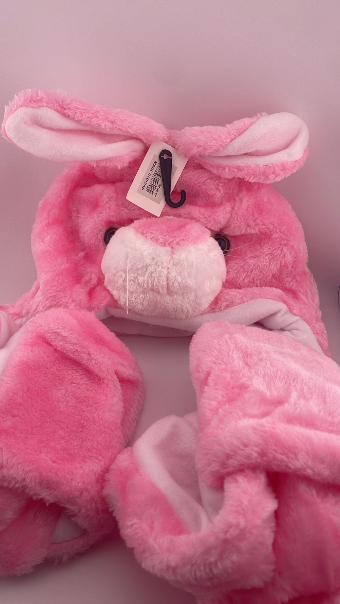 Pink Rabbit Costume Plush Snood Hoodie Beanie-Plush Laplander Hat Beanie-New!