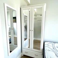**Modern Bedroom Set for Sale: Nightstand, IKEA Wardrobe, and Bed**  