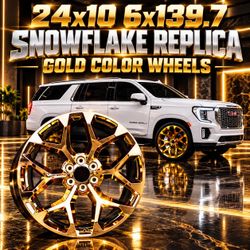 🔥 24x10 6x139.7 SNOWFLAKE REPLICA GOLD WHEELS 🔥