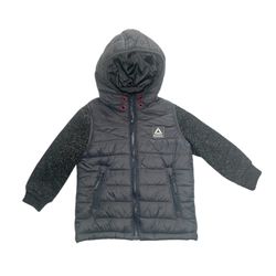 Reebok 2T Gray Puffer Jacket, Hooded Full-Zip Vest With Sleeves, Activewear