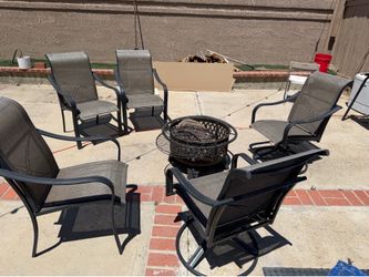 Chairs and bomb fire pit