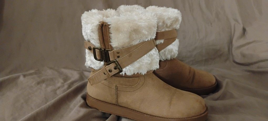 G by Guess Women's Faux Fur Buckle Ankle Boots.