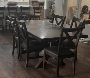 Dark Wood Farm Table And 6 Chairs