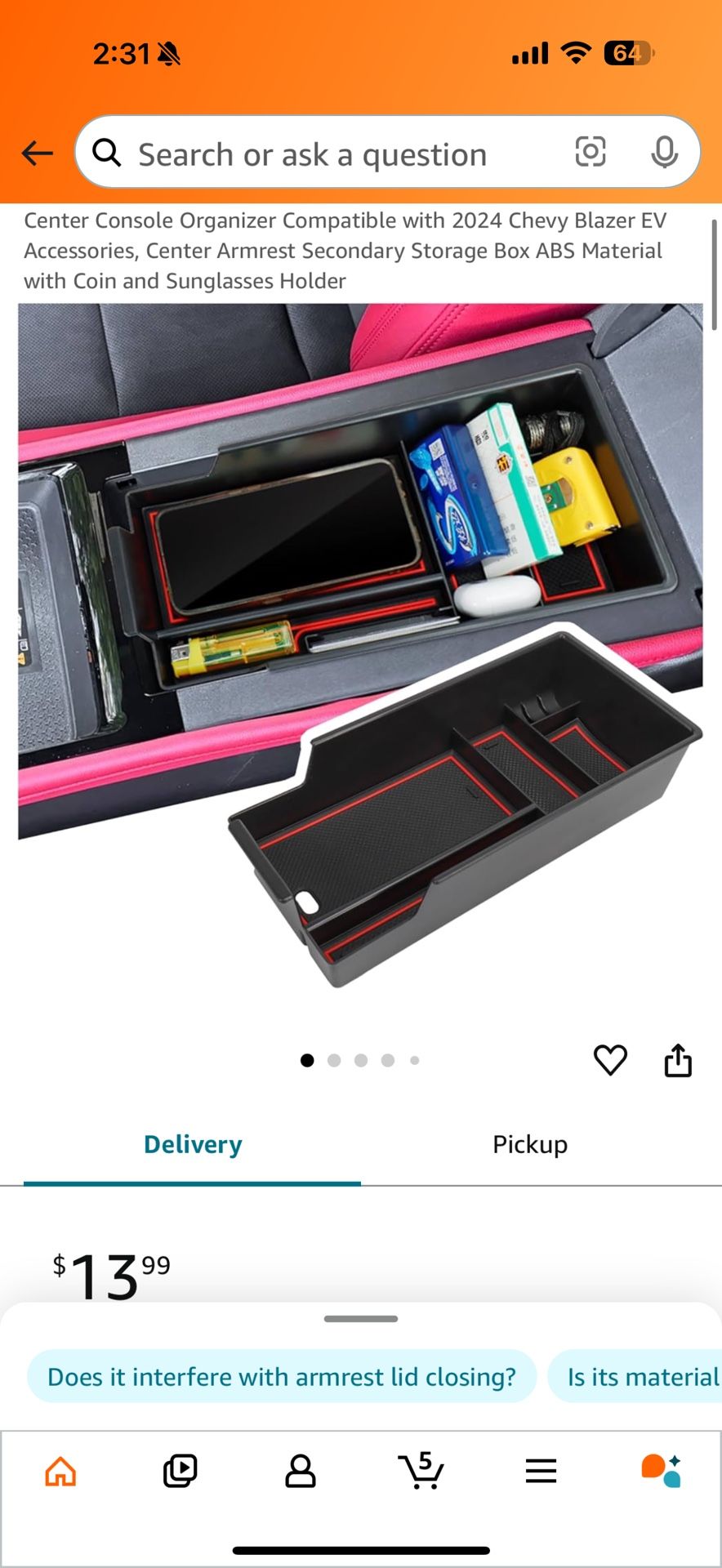 chevy blazer center console tray