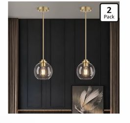 2 Pack Modern Globe Pendant Lights Kitchen Island Clear Glass