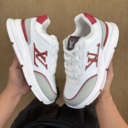 Red and white Louis Vuitton sneakers