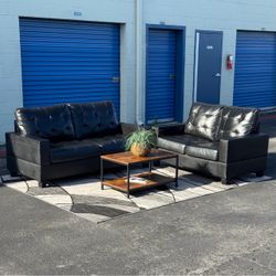 Black Faux Leather Sofa & Loveseat Set