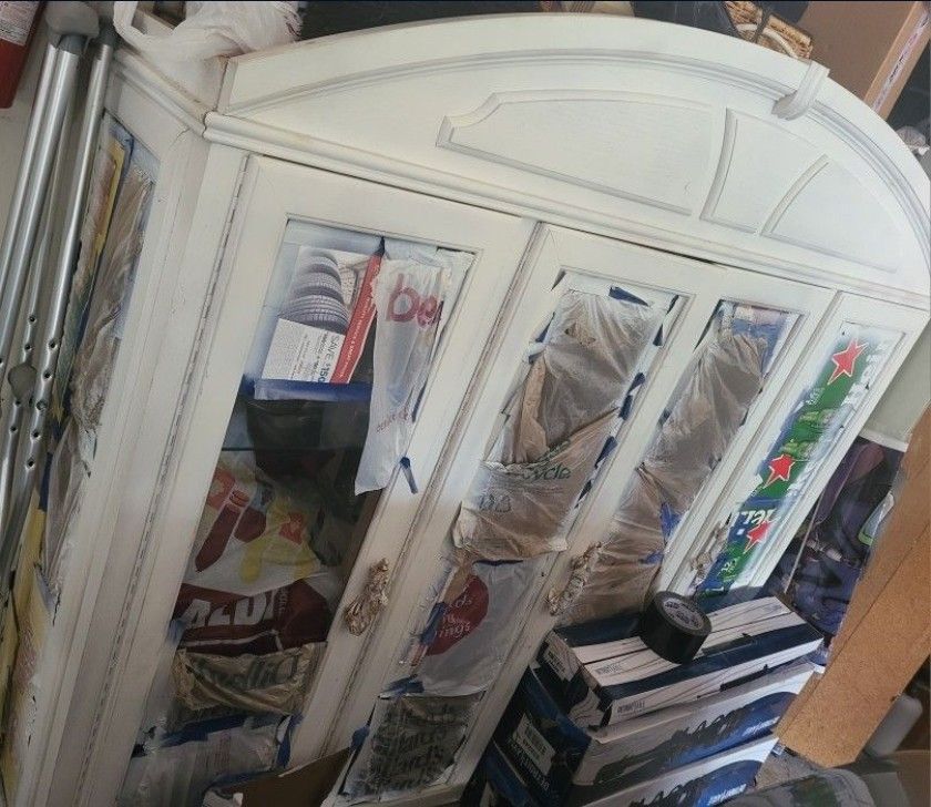 FREE, (PICK UP ONLY) please take this it take up too much space and i have no use for it, White Painted Cabinet, Bookshelf, Display case, Mirror Wall,