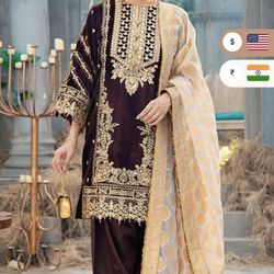 New Black Velvet Pakistan Party Dress Xl