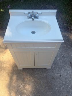White Bathroom Vanity with Sink and Faucet