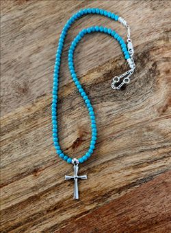 Blue Dream Turquoise SS Cross Necklace