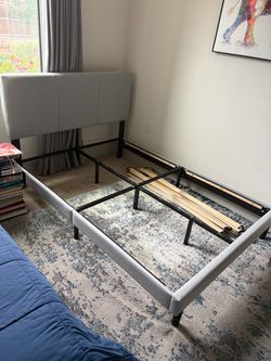 Gray Upholstered Bed Frame with Headboard