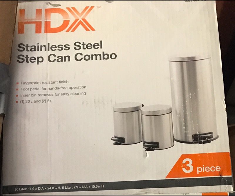 New in the Box! HDX Stainless Steel Step-can Combo Set