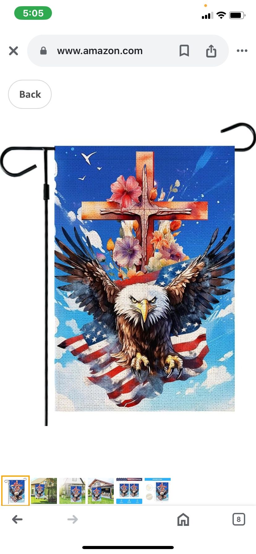 Blue and Red Tapestry Pattern Flag with Eagle and Cross, 12” x 18”- USA