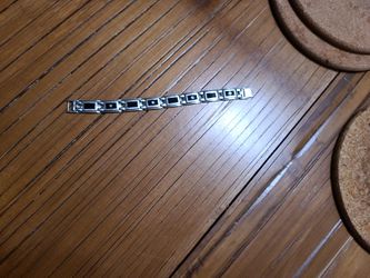 Men's Diamond (1/8 CT. Tw) Black Enamel Bracelet In Stainless Steel 