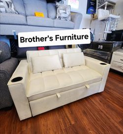Loveseat Convertible Bed Ivory Velvet, USB Port. New Especial price