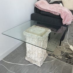 Glass Top Tessellated Stone Travertine Table
