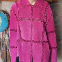 FABULOUS Rare NEW Vtg "S.M.H Boutique" Rose Leather & Crochet/Beaded Jacket