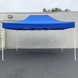 BRAND NEW $145 Heavy-Duty 10x15 ft Popup Canopy Tent Instant Shade with Carry Bag, White/Blue