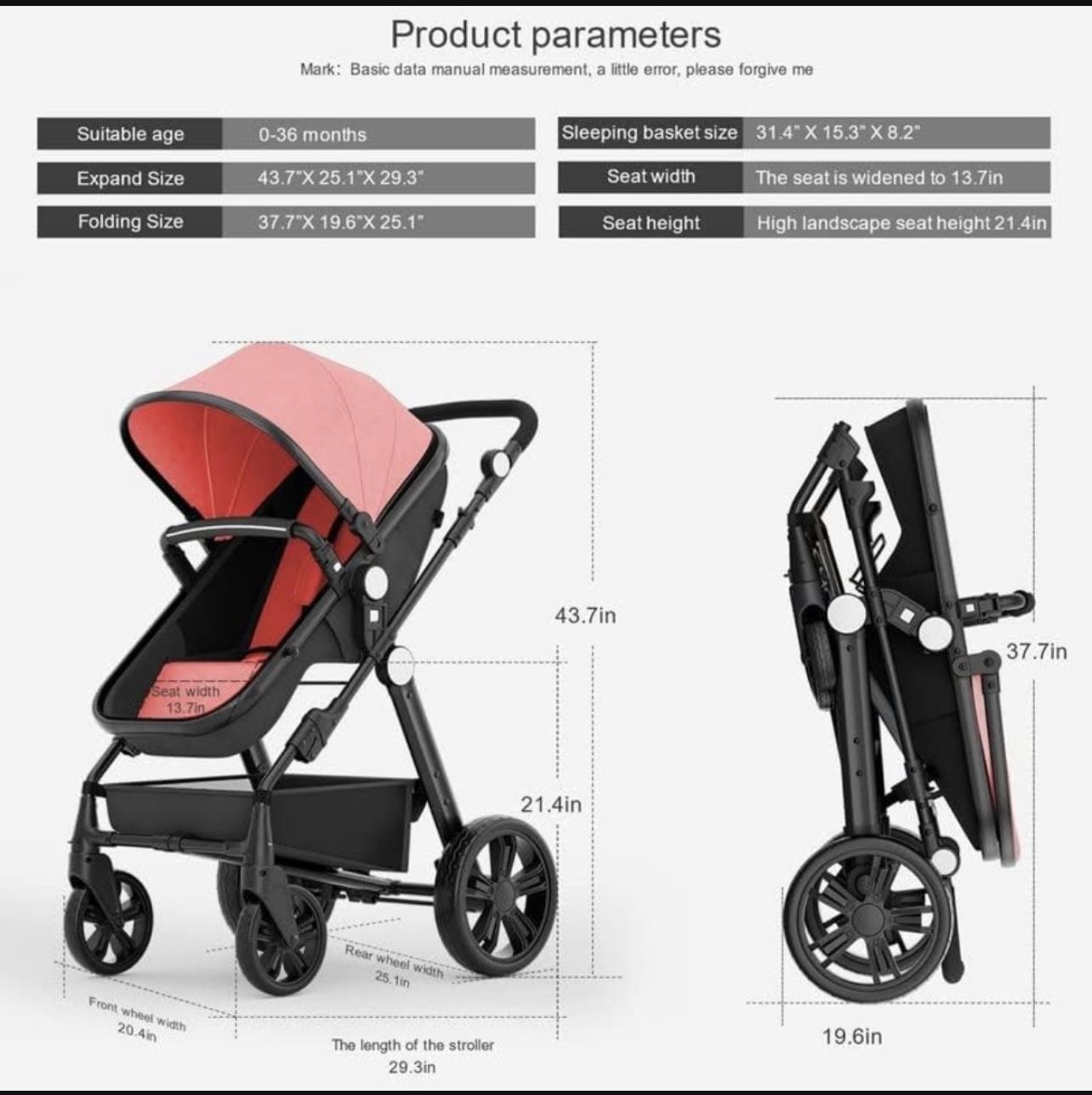Baby stroller, newborn carriage Infant Reversible Bassinet To Luxury Toddler