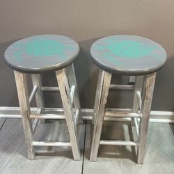 Sea Turtle Coastal  Distressed Stools Side Tables 