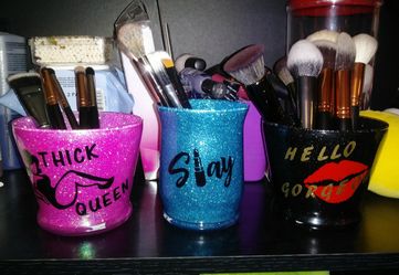 Makeup brush holders/makeup bags/gumball machine