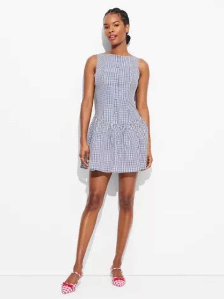 Women's Drop Waist Mini Sundress - Wild Fable Navy Blue Gingham S: Cotton, Highneck, Sleeveless, Woven