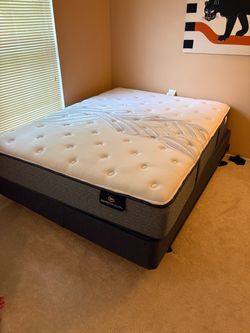USED- Serta Perfect Sleeper Mattress and Box Spring Set with bed frame