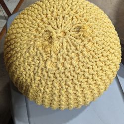 Fernish Decor Round Pouf Ottoman Hand Knitted Cotton Pouf Footrest Yellow