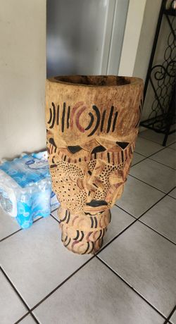 27" Handcarved wood tribal bowl/vessel