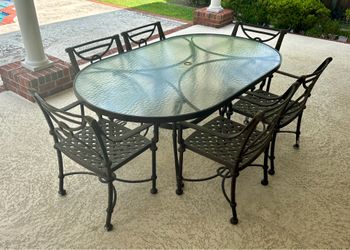 Tuscany Iron Outdoor Patio Furniture Set w/ 6 Arm Chairs & Table