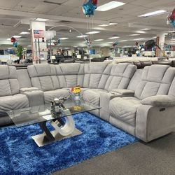 Gray Microfiber L-Shaped Sectional Couch PWR Reclining ( Brand New) 35% Off