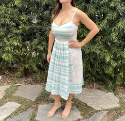 Anthropologie, Moulinette Soeurs dress in teal, white, & lace