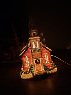 Lighted Christmas Village Church – Tall White Steeple – Original Box