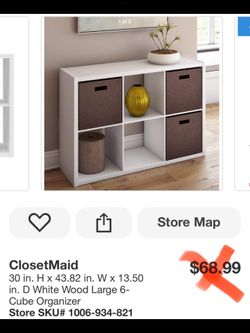 ClosetMaid 30 in. H x 43.82 in. W x 13.50 in. D White Wood Large 6- Cube Organizer