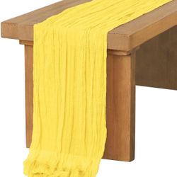 Ling's Moment 14FT Cheesecloth Table Runner for Wedding, Yellow Tablecloth for Bridal Baby Shower Decorations, Gauze Boho Table Runner for Home Party,