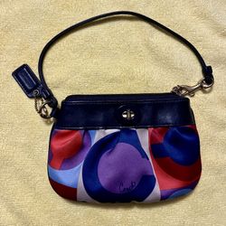 Authentic Coach Resort Op Art Signature Satin/Leather Wristlet