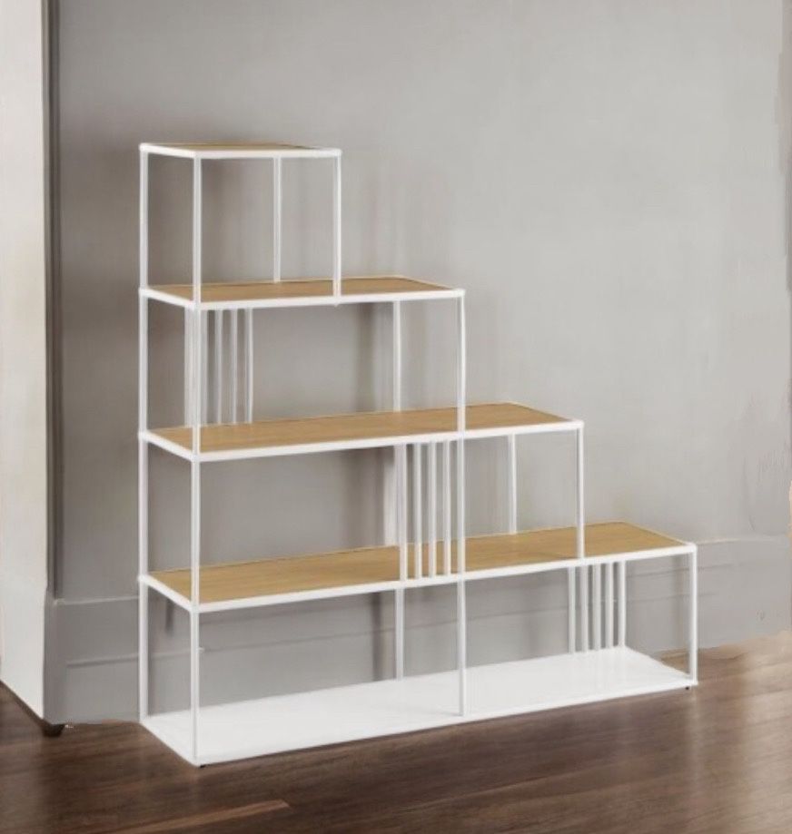 New White and Natural Wood Bookshelf Display Case