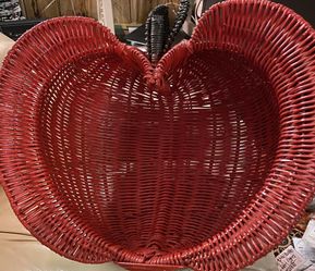 Vintage Red Apple Shaped Wicker Basket /