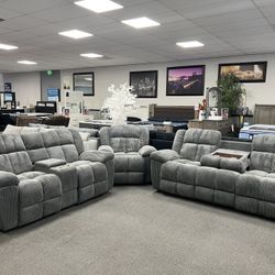 2PC Gray Sofa & Loveseat w/ FREE Recliner Chair 